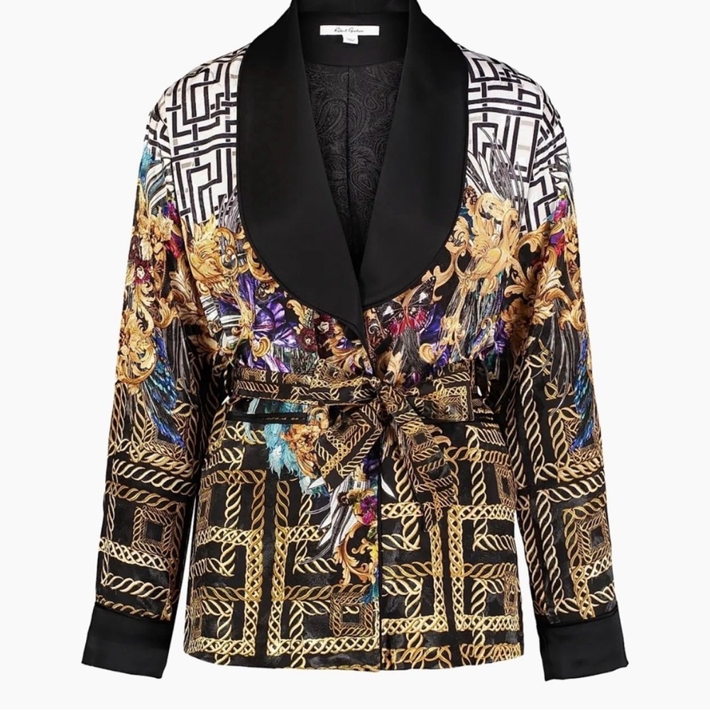 Robert Graham Yvonne Geometric Jacquard Belted Jacket Coat 6 Art to Wear NWT